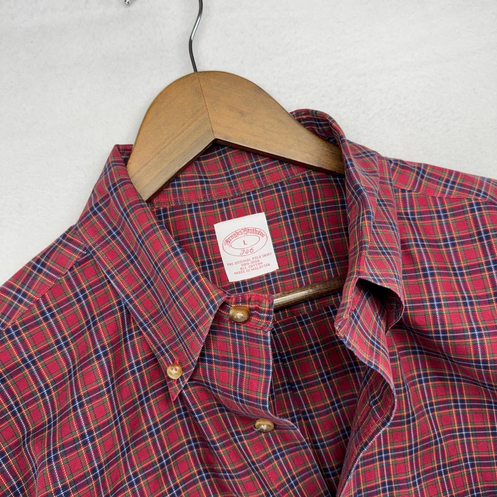 Brooks Brothers Oxford Shirt Mens Large Red Plaid Check Button Down All Cotton